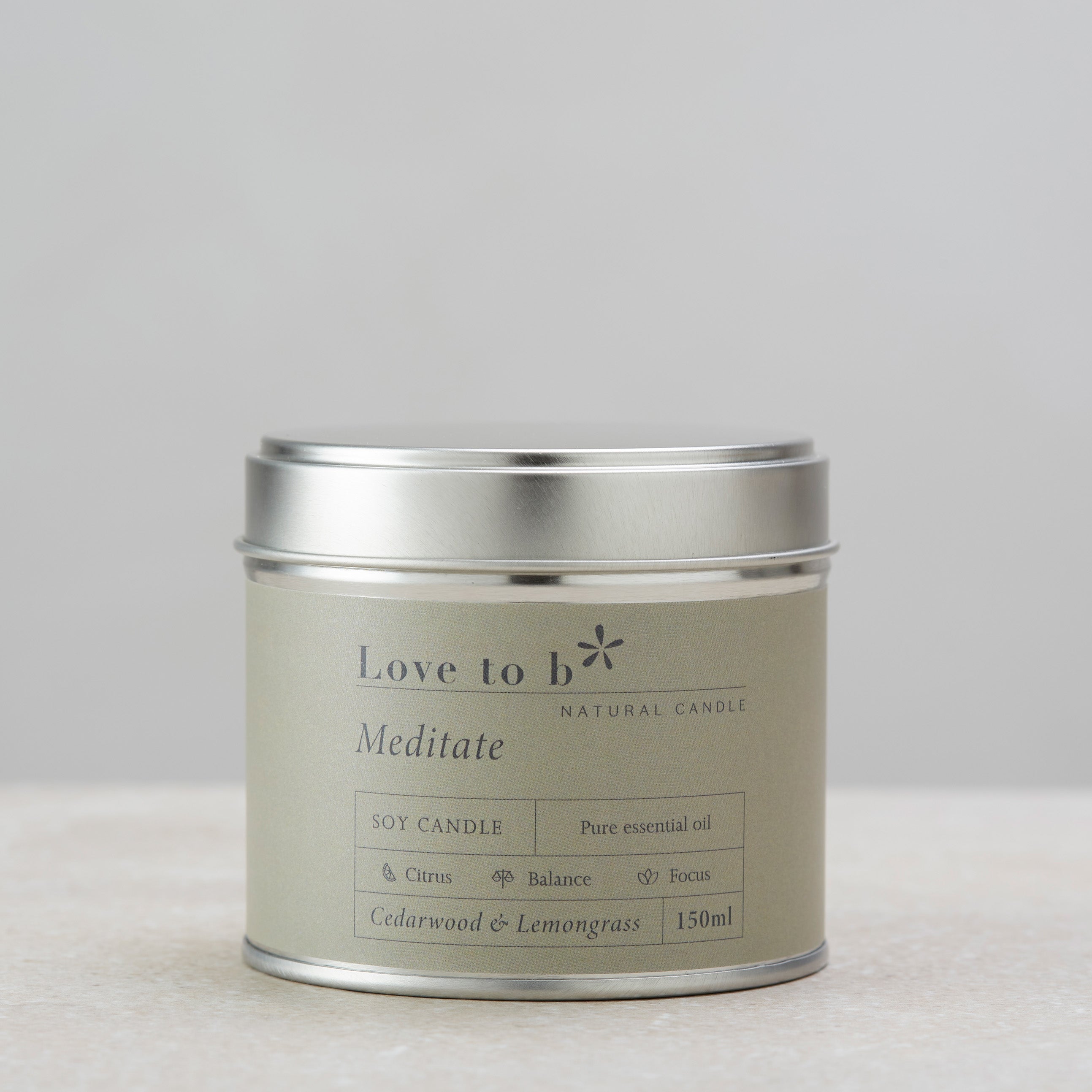 Love to b Natural Skincare Meditate Cedarwood & Lemongrass Medium Soy Candle