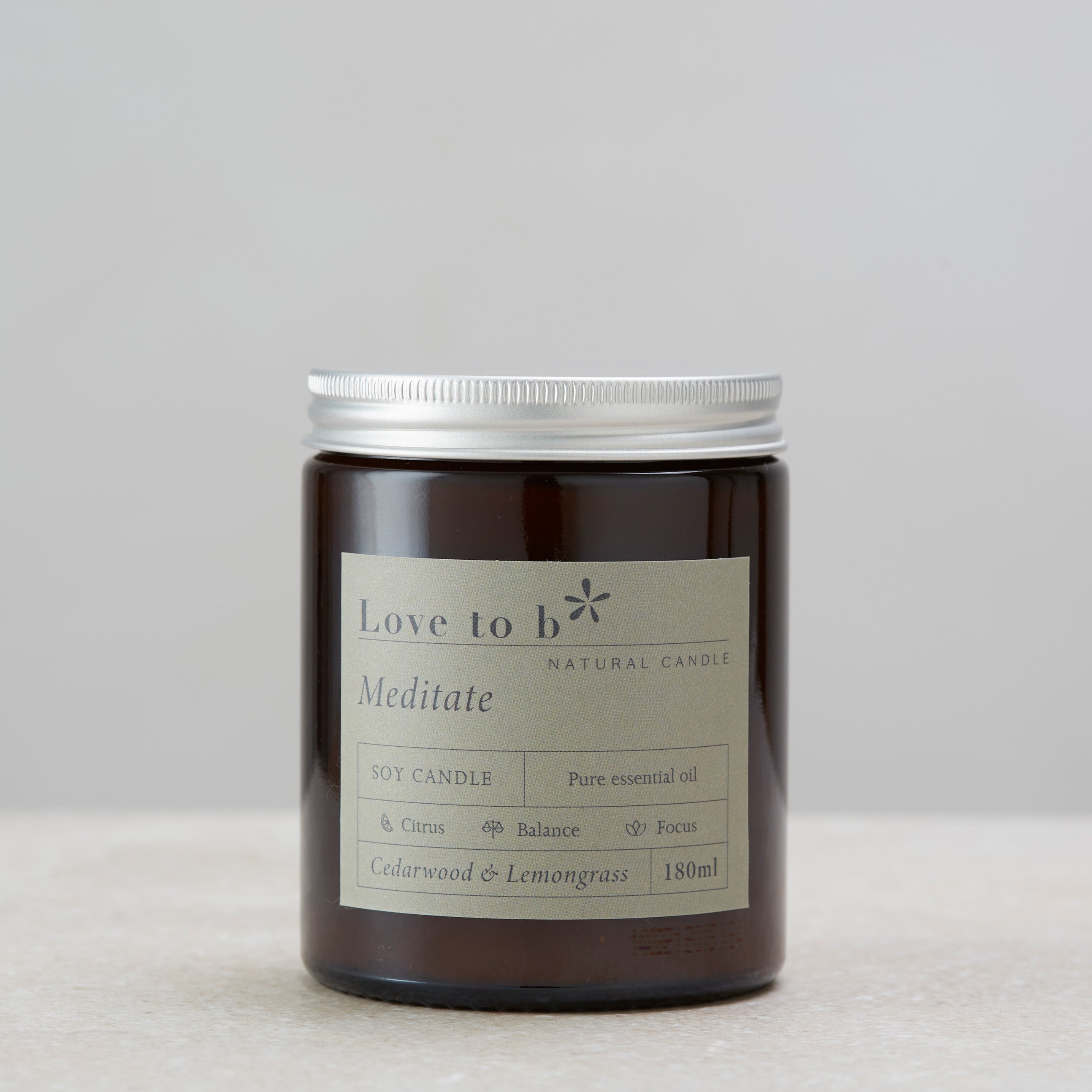 Love to b Natural Skincare Meditate Cedarwood & Lemongrass Large Soy Candle