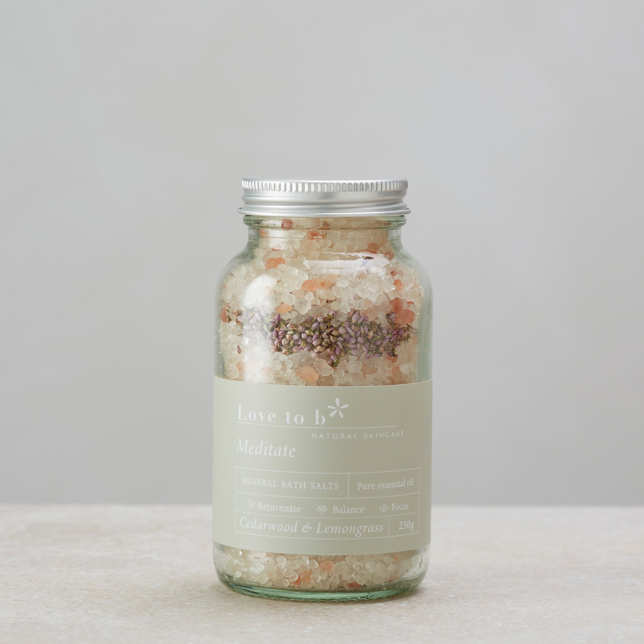 Love to b Natural Skincare Meditate Cedarwood &amp; Lemongrass Mineral Bath Salts/ Soak 250g