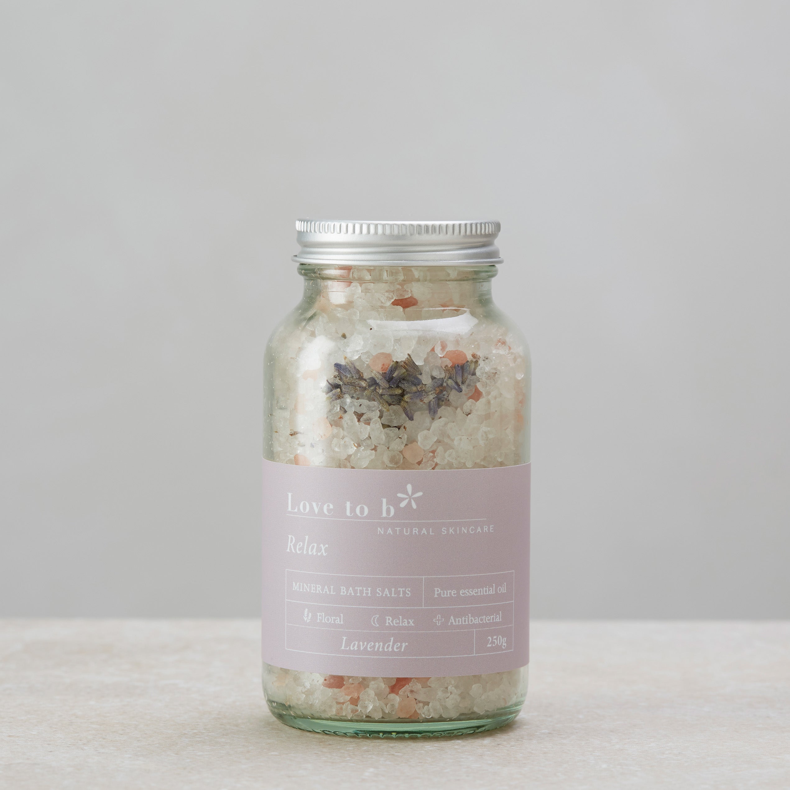 Love to b Natural Skincare Relaxing Lavender Mineral Bath Salts/ Soak 250g