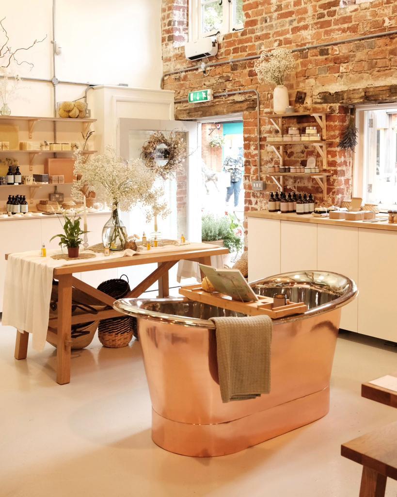 Natural skincare, body and bath products inside the Love to b flagship store in Ringwood, Hampshire, near Bournemouth