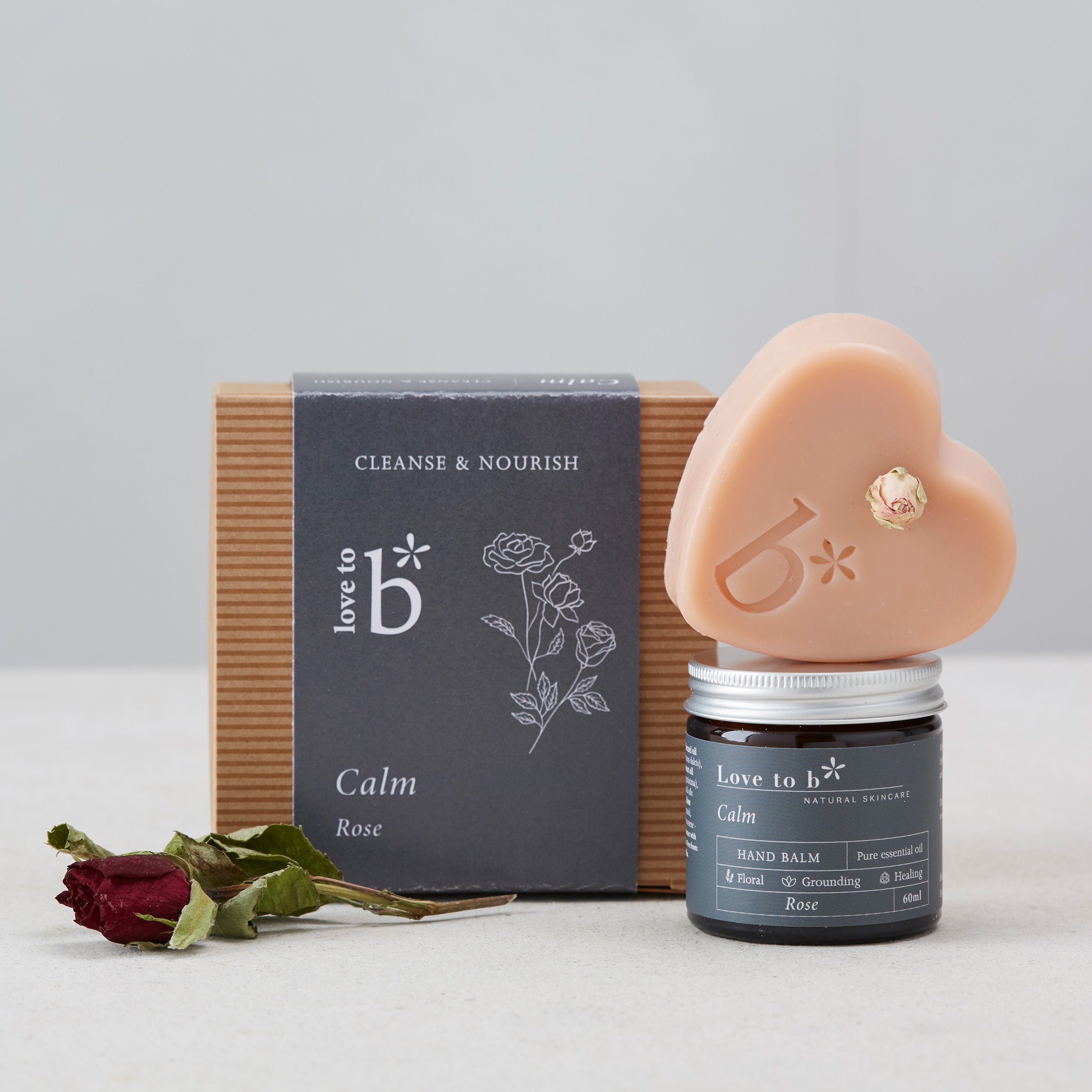 Love to b Natural Skincare Calming Rose Cleanse &amp; Nourish Gift Box with Calm Hand Balm &amp; Rose Heart Soap