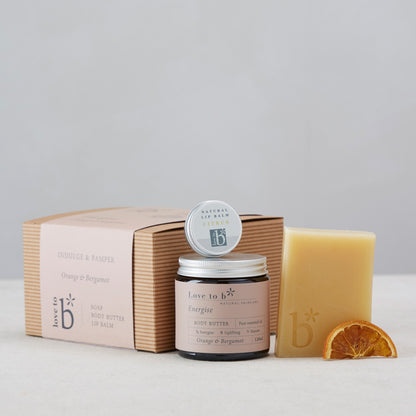 Love to b Natural Skincare Energising Indulge &amp; Pamper Gift Set with Energising Body Butter, Citrus Lip Balm &amp; Energise Citrus Soap Bar 