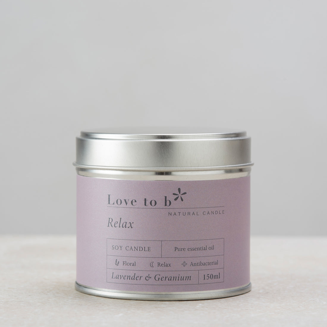 Love to b Natural Skincare Relaxing Lavender &amp; Geranium Medium Natural Soy Candle